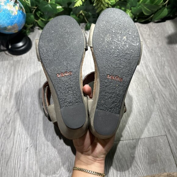 Taos Carousel 2 Grey Leather Wedge Open Toe Slingback Sandal Women’s 38 US 7-7.5 - Picture 7 of 8